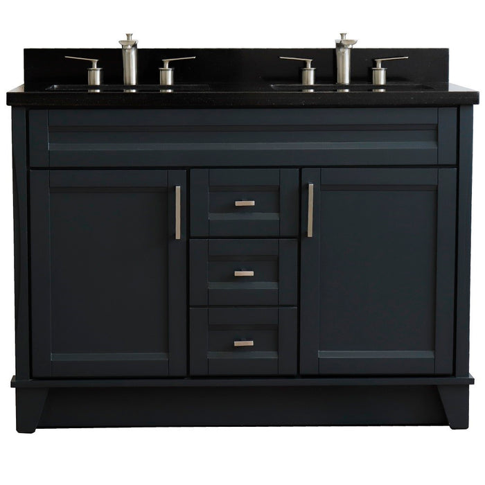 Bellaterra Home 49 in. Double Sink Vanity in Dark Gray Finish with Black Galaxy Granite and Rectangle Sink