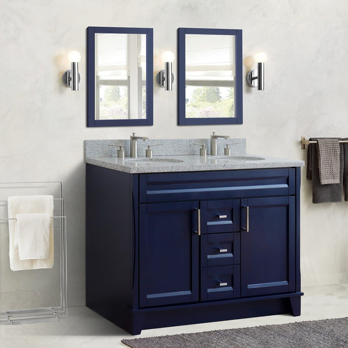 Bellaterra Home 49 in. Double Sink Vanity in Blue Finish with Gray Granite and Oval Sink