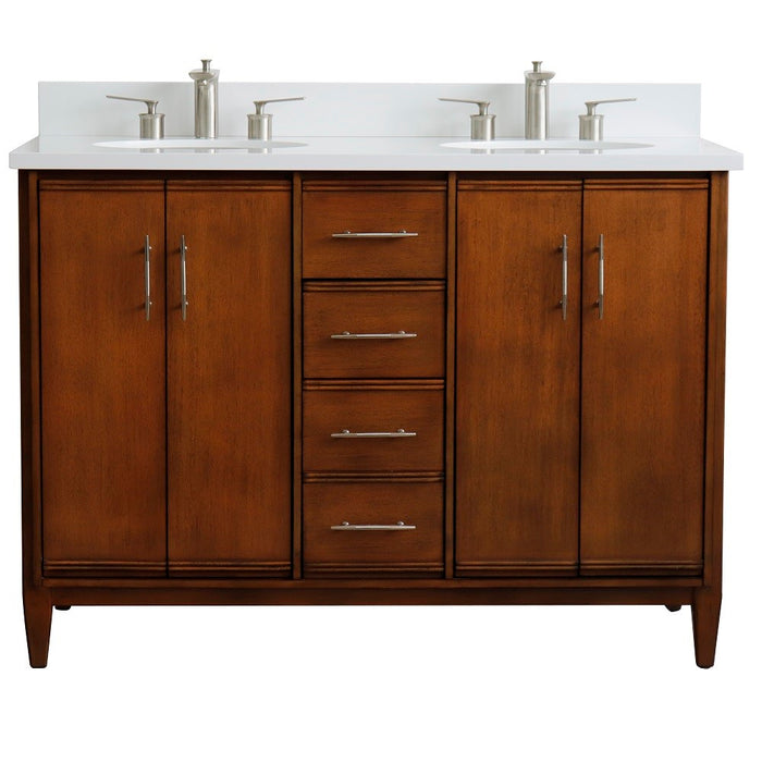 Bellaterra Home 49 in. Double Sink Vanity in Walnut Finish with White Quartz and Oval Sink