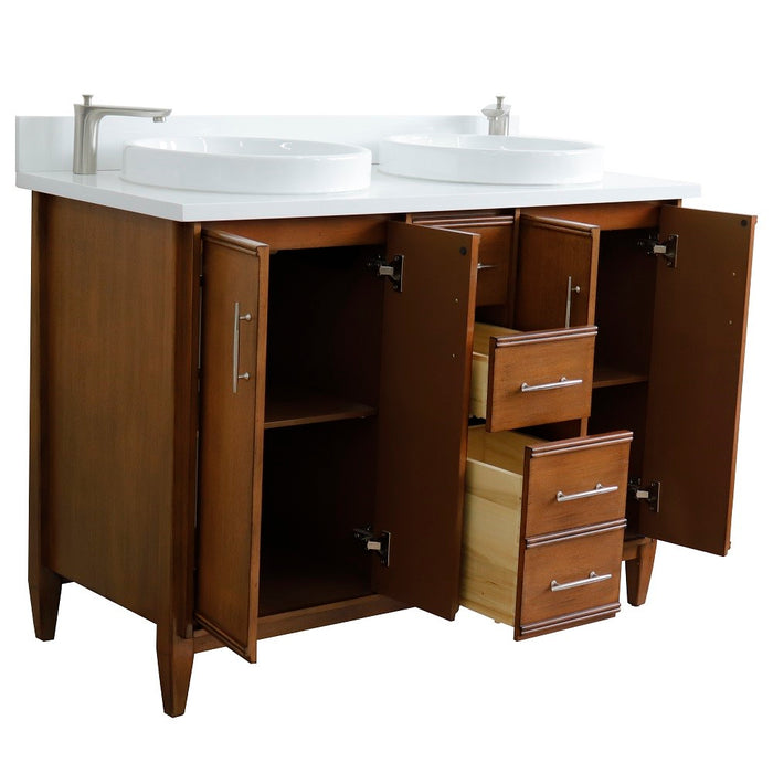 Bellaterra Home 49 in. Double Sink Vanity in Walnut Finish with White Quartz and Round Sink