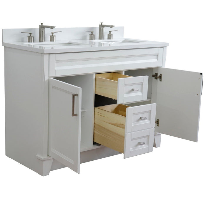 Bellaterra Home 49 in. Double Sink Vanity in White Finish with White Quartz and Rectangle Sink