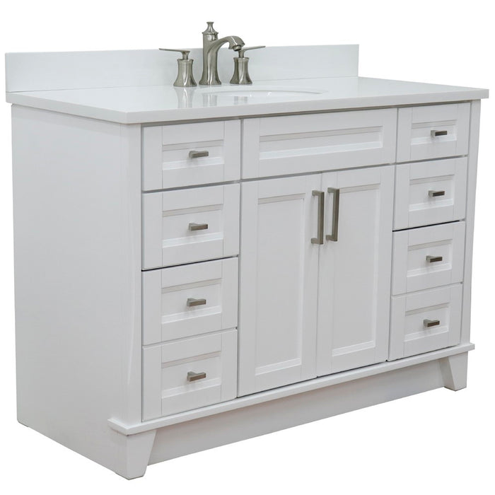 Bellaterra Home 49 in. Single Sink Vanity in White Finish with White Quartz and and Oval Sink