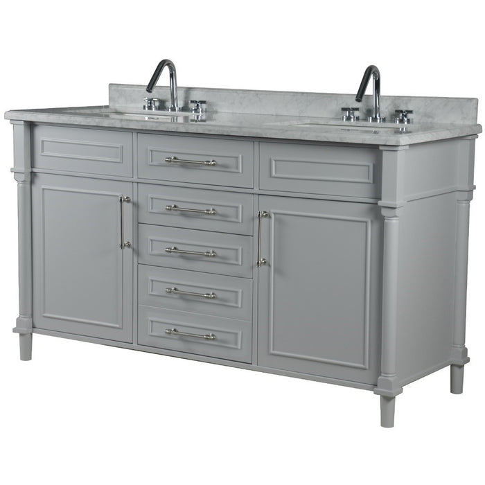 Bellaterra Home Napa 60 in. Double Vanity in Light Gray with White Carrara Marble Top with Brushed Nickel Hardware