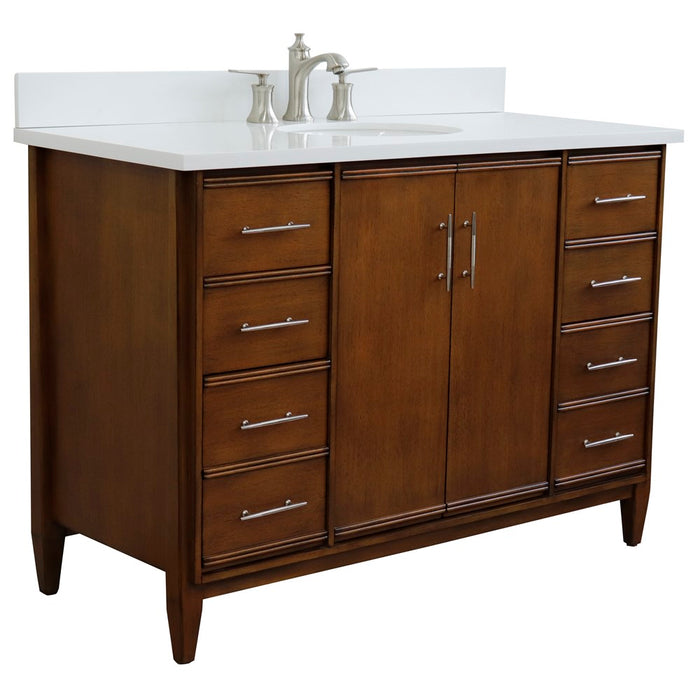 Bellaterra Home 49 in. Single Sink Vanity in Walnut Finish with White Quartz and Oval Sink