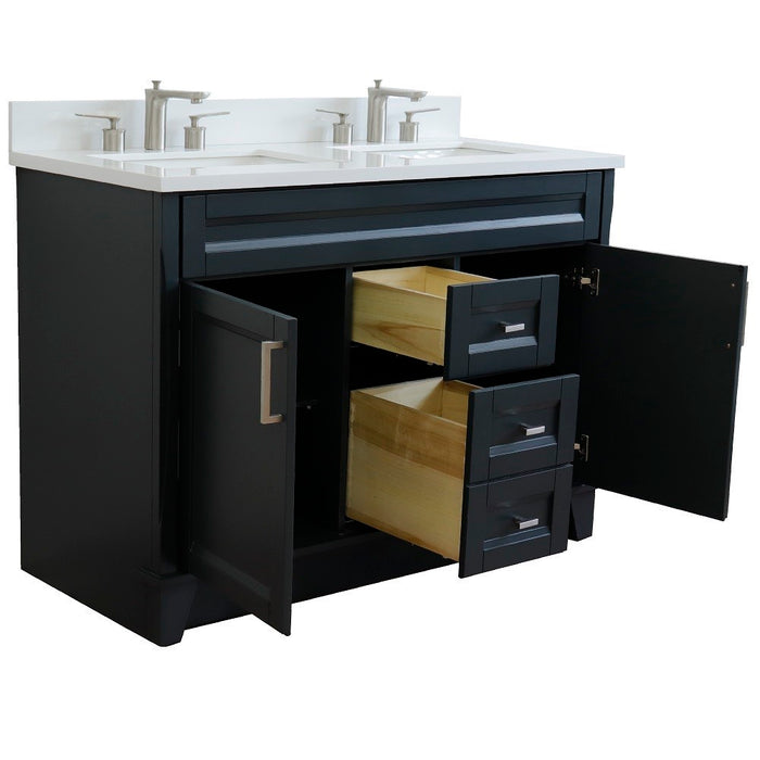 Bellaterra Home 49 in. Double Sink Vanity in Dark Gray Finish with White Quartz and Rectangle Sink