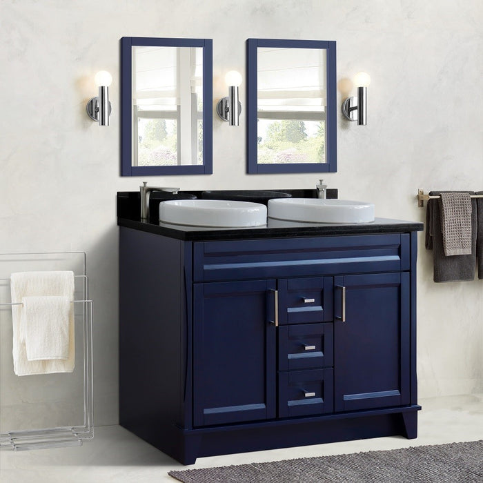 Bellaterra Home 49 in. Double Sink Vanity in Blue Finish with Black Galaxy Granite and Round Sink