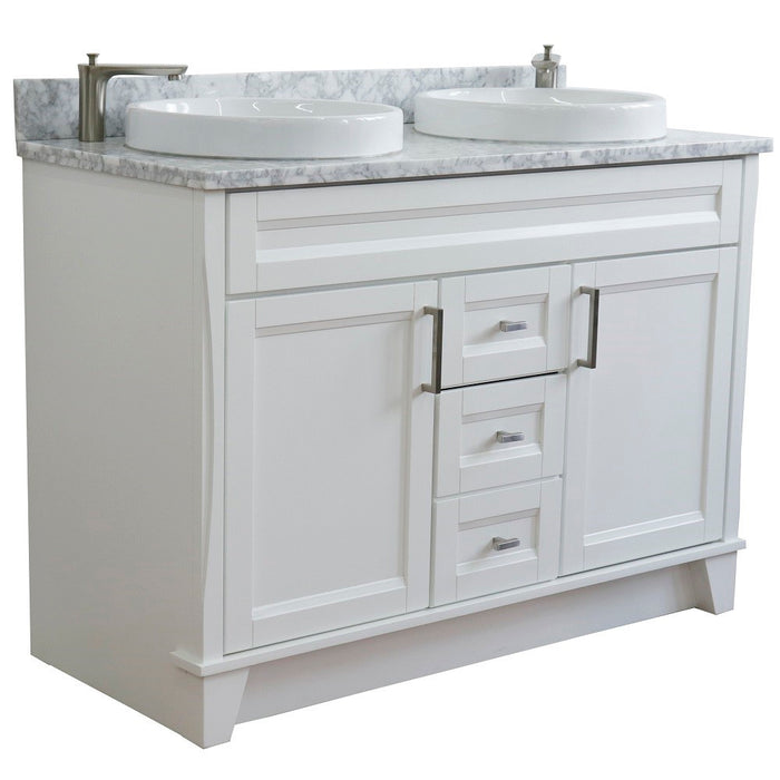 Bellaterra Home 49 in. Double Sink Vanity in White Finish with White Carrara Marble and Round Sink