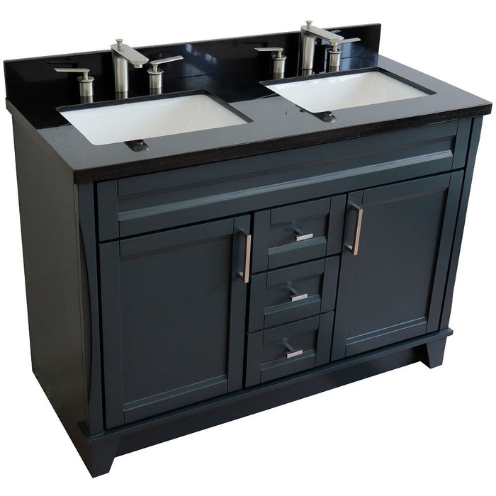 Bellaterra Home 49 in. Double Sink Vanity in Dark Gray Finish with Black Galaxy Granite and Rectangle Sink