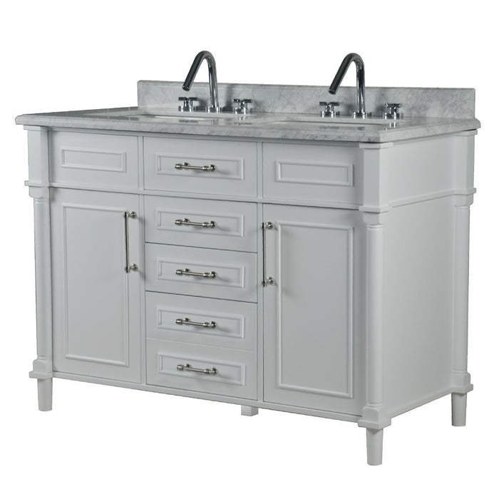 Bellaterra Home Napa 48 in. Double Vanity in White with White Carrara Marble Top with Brushed Nickel Hardware