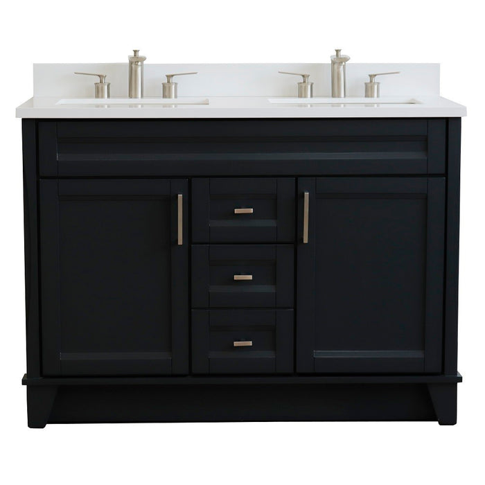 Bellaterra Home 49 in. Double Sink Vanity in Dark Gray Finish with White Quartz and Rectangle Sink