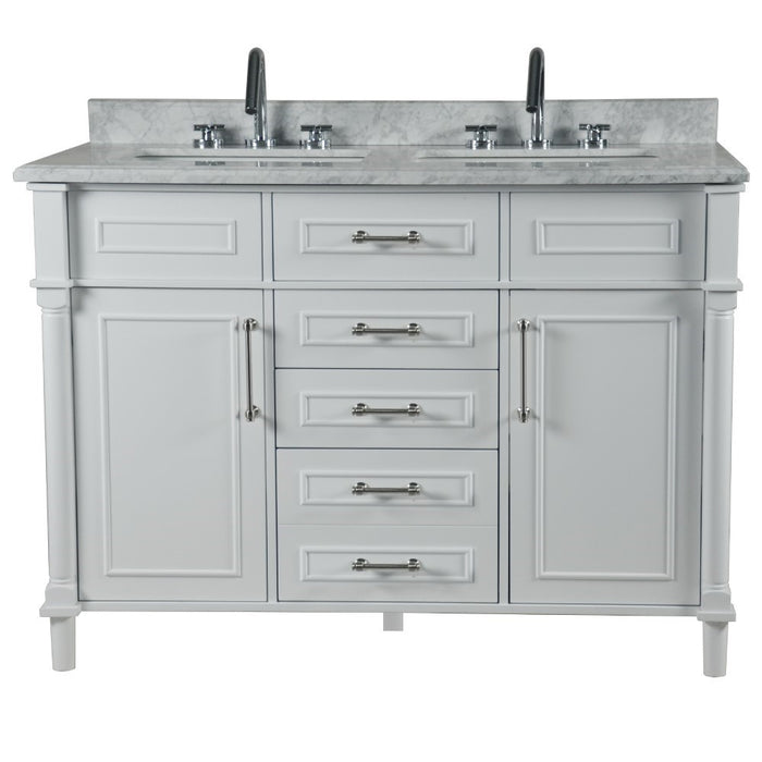 Bellaterra Home Napa 48 in. Double Vanity in White with White Carrara Marble Top with Brushed Nickel Hardware