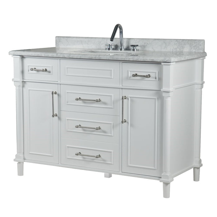 Bellaterra Home Napa 48 in. Single Vanity in White with White Carrara Marble Top with Brushed Nickel Hardware