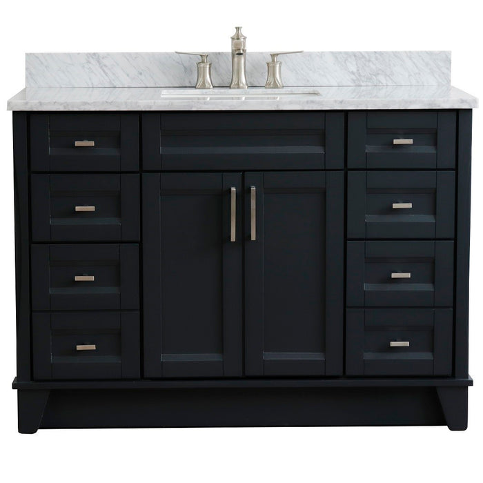 Bellaterra Home 49 in. Single Sink Vanity in Dark Gray Finish with White Carrara Marble and Rectangle Sink