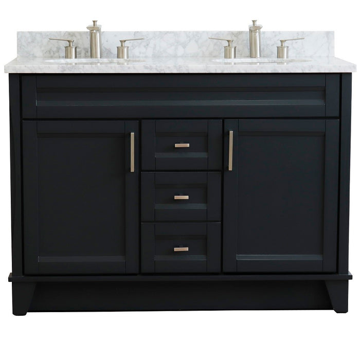 Bellaterra Home 49 in. Double Sink Vanity in Dark Gray Finish with White Carrara Marble and Oval Sink