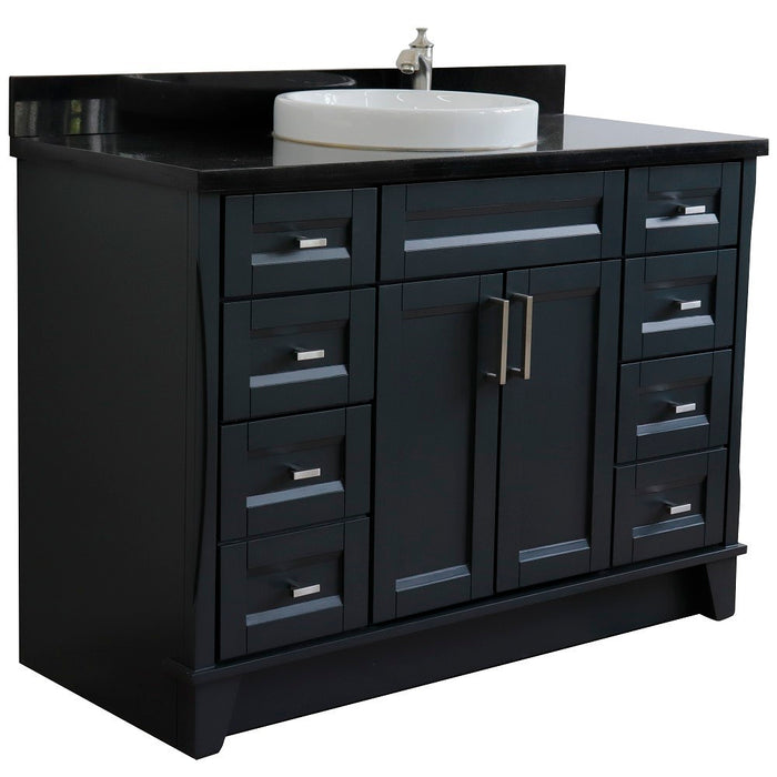 Bellaterra Home 49 in. Single Sink Vanity in Dark Gray Finish with Black Galaxy Granite and Round Sink