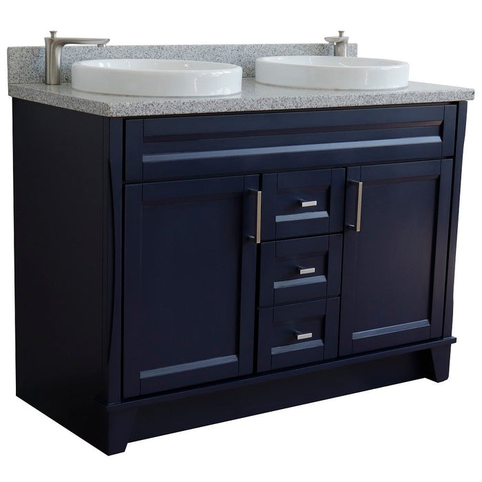 Bellaterra Home 49 in. Double Sink Vanity in Blue Finish with Gray Granite and Round Sink
