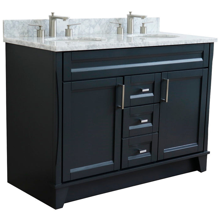 Bellaterra Home 49 in. Double Sink Vanity in Dark Gray Finish with White Carrara Marble and Oval Sink