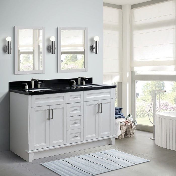 Bellaterra Home  61 in. Double Sink Vanity in White Finish and Black Galaxy Granite and Rectangle Sink