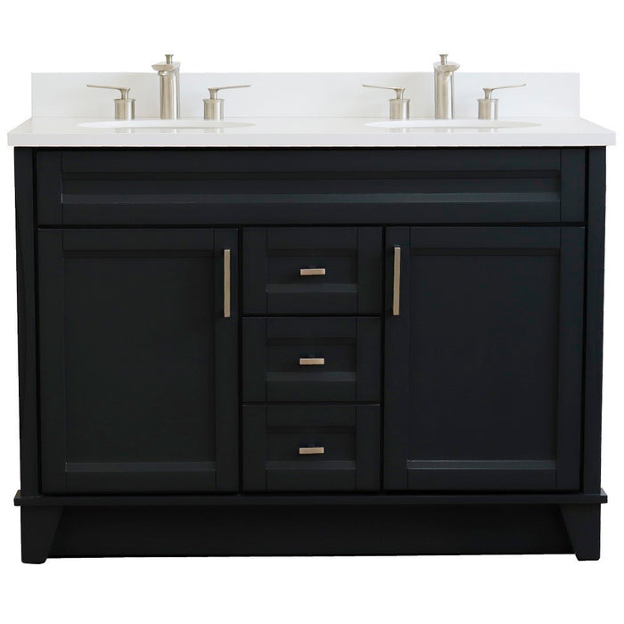 Bellaterra Home 49 in. Double Sink Vanity in Dark Gray Finish with White Quartz and Oval Sink