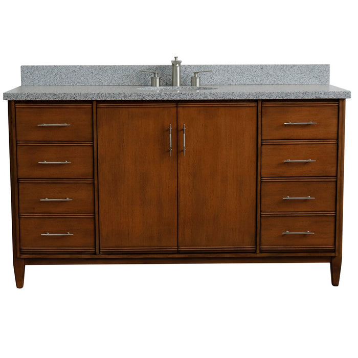 Bellaterra Home 61 in. Single Sink Vanity in Walnut Finish with Gray Granite and Oval Sink