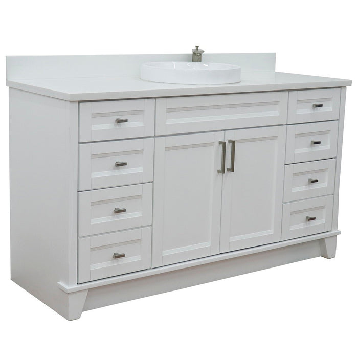 Bellaterra Home 61 in. Single Sink Vanity in White Finish and White Quartz and Round Sink