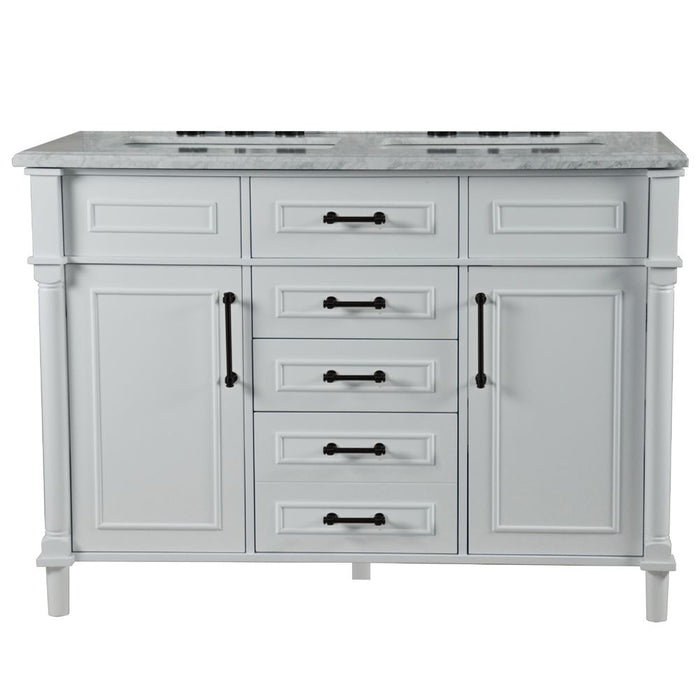 Bellaterra Home  Napa 48 in. Double Vanity in White with White Carrara Marble Top with Black Hardware