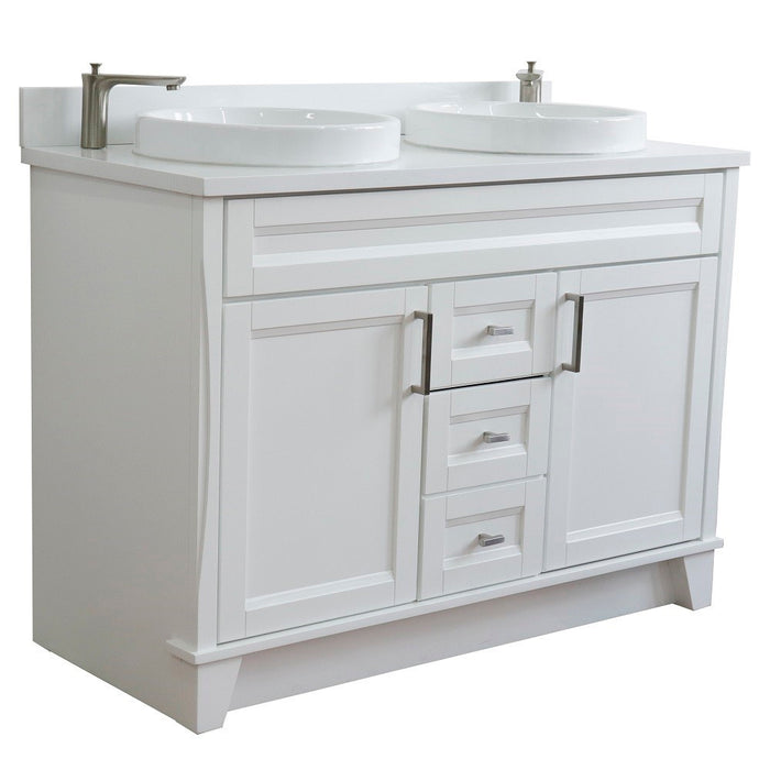 Bellaterra Home 49 in. Double Sink Vanity in White Finish with White Quartz and Round Sink