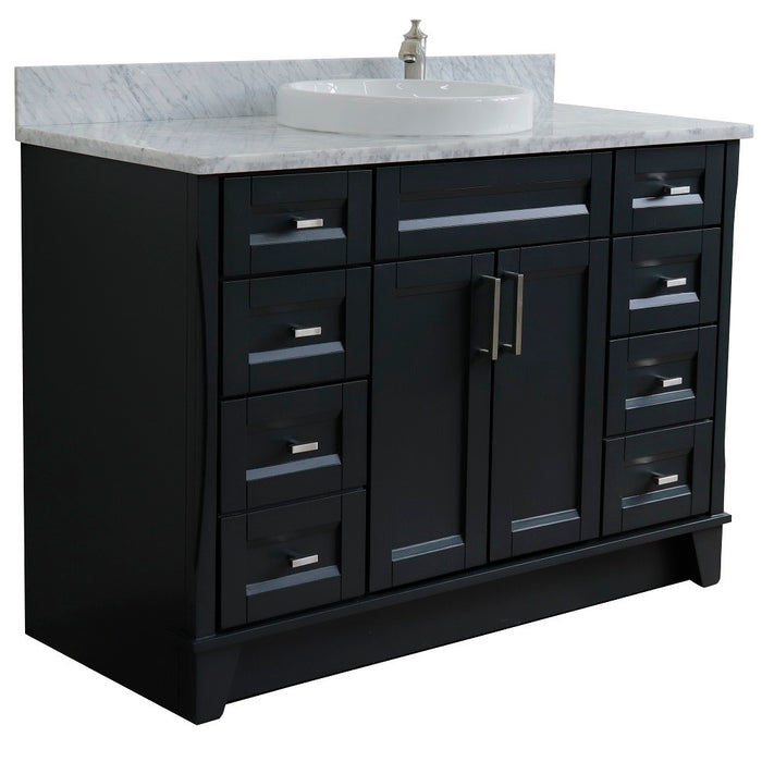 Bellaterra Home 49 in. Single Sink Vanity in Dark Gray Finish with White Carrara Marble and Round Sink