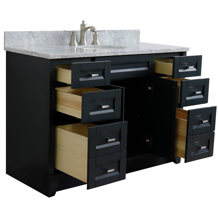 Bellaterra Home 49 in. Single Sink Vanity in Dark Gray Finish with White Carrara Marble and and Oval Sink