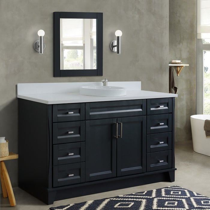 Bellaterra Home 61 in. Single Sink Vanity in Dark Gray Finish and White Quartz and Round Sink