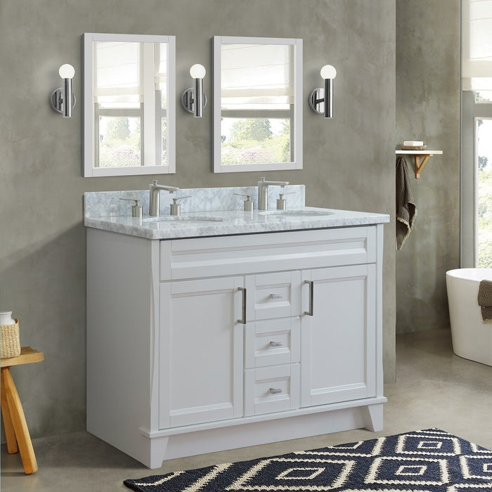 Bellaterra Home 49 in. Double Sink Vanity in White Finish with White Carrara Marble and Oval Sink