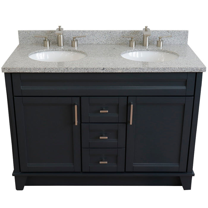 Bellaterra Home 49 in. Double Sink Vanity in Dark Gray Finish with Gray Granite and Oval Sink