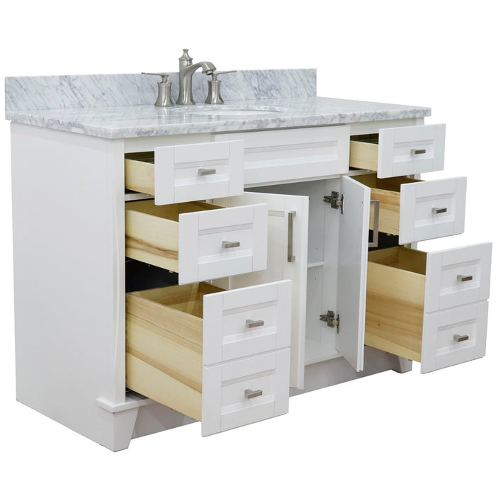 Bellaterra Home 49 in. Single Sink Vanity in White Finish with White Carrara Marble and and Oval Sink