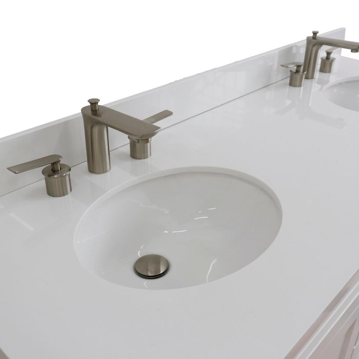Bellaterra Home 61 in. Double Sink Vanity in White Finish and White Quartz and Oval Sink