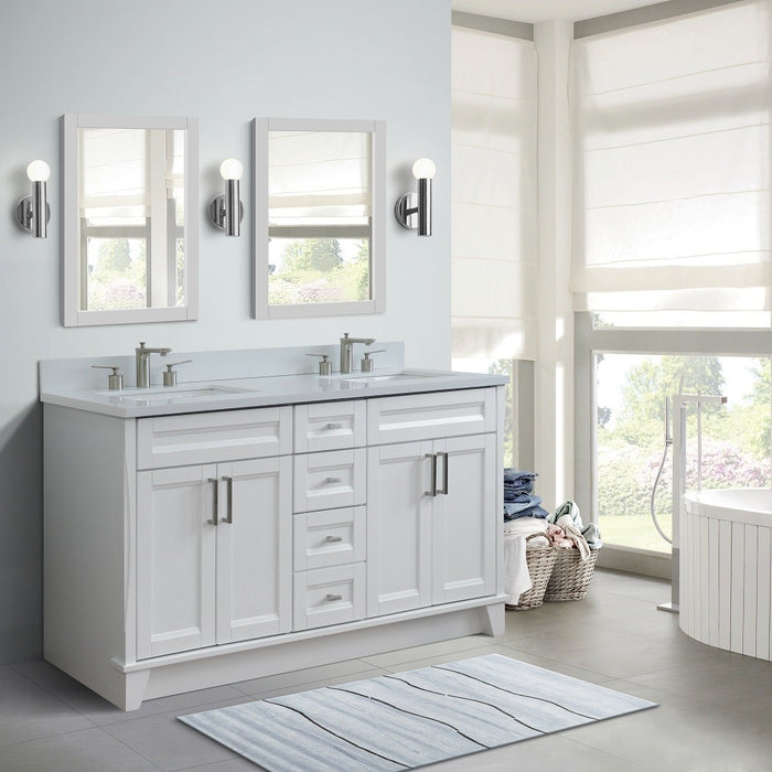 Bellaterra Home 61 in. Double Sink Vanity in White Finish and White Quartz and Rectangle Sink