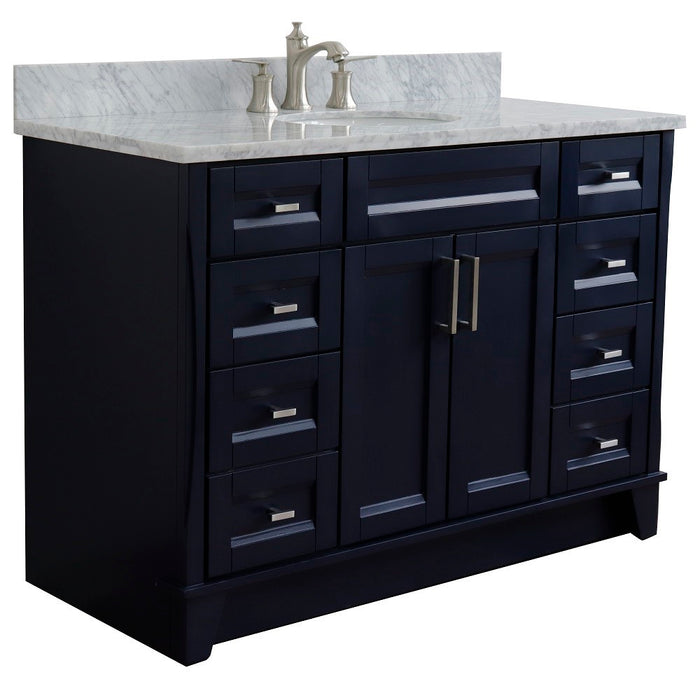 Bellaterra Home 49 in. Single Sink Vanity in Blue Finish with White Carrara Marble and and Oval Sink