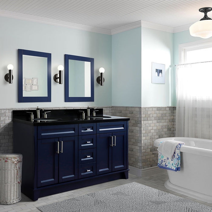 Bellaterra Home 61 in. Double Sink Vanity in Blue Finish and Black Galaxy Granite and Oval Sink