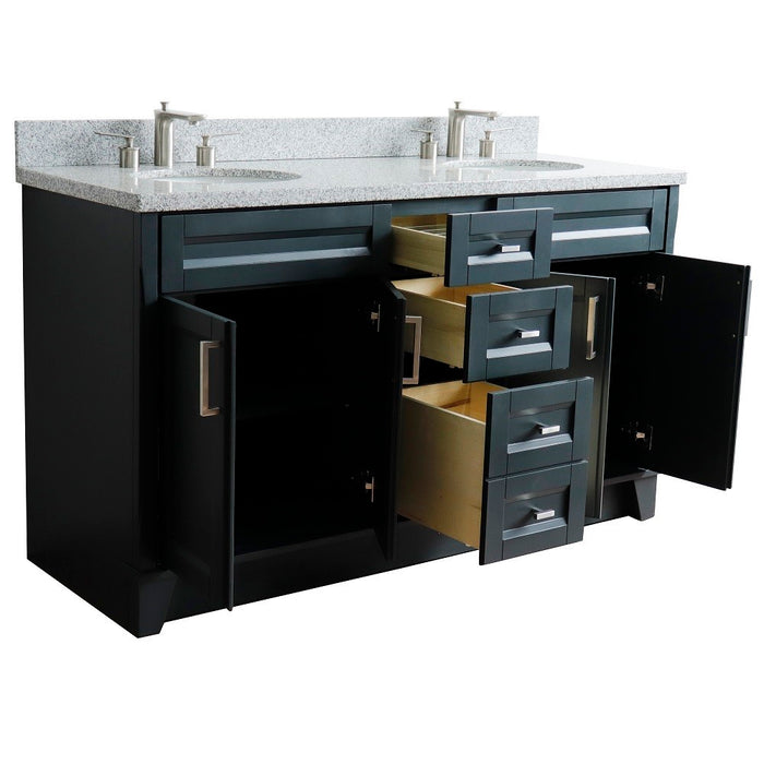 Bellaterra Home 61 in. Double Sink Vanity in Dark Gray Finish and Gray Granite and Oval Sink