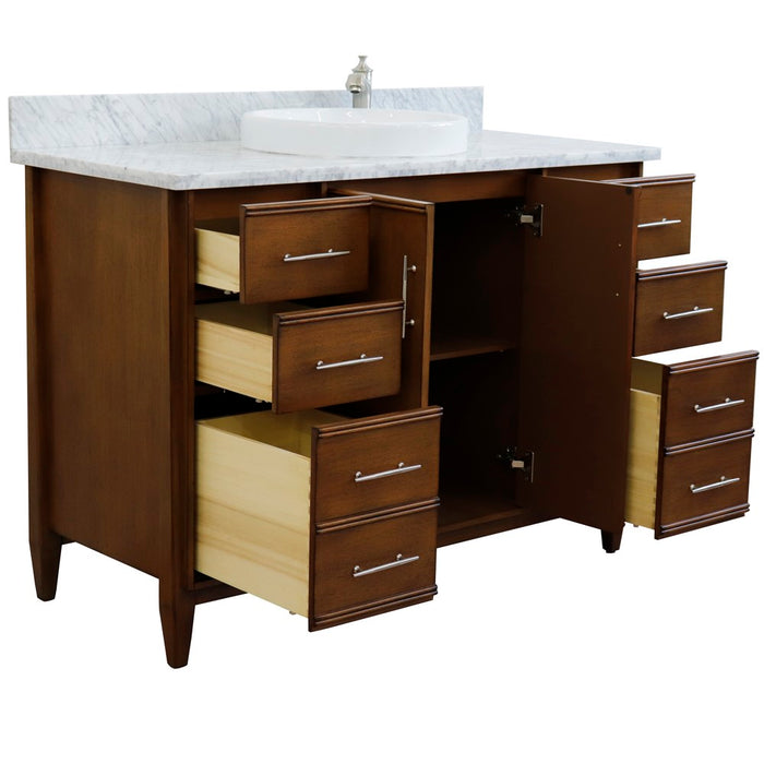 Bellaterra Home 49 in. Single Sink Vanity in Walnut Finish with White Carrara Marble and Round Sink