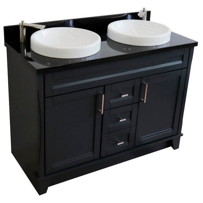 Bellaterra Home 49 in. Double Sink Vanity in Dark Gray Finish with Black Galaxy Granite and Round Sink