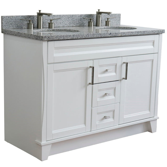 Bellaterra Home 49 in. Double Sink Vanity in White Finish with Gray Granite and Oval Sink