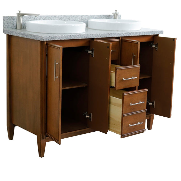 Bellaterra Home 49 in. Double Sink Vanity in Walnut Finish with Gray Granite and Round Sink