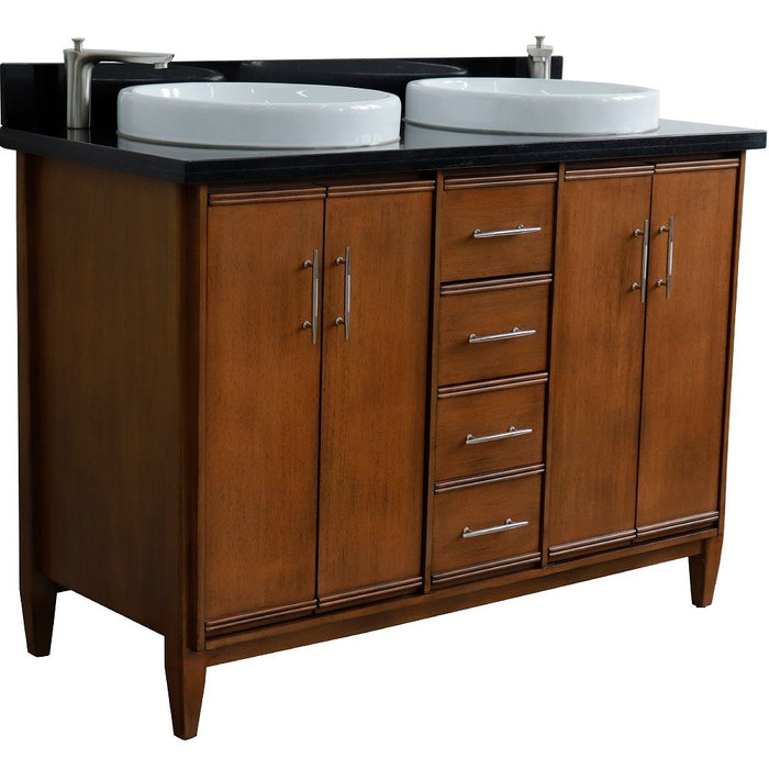 Bellaterra Home 49 in. Double Sink Vanity in Walnut Finish with Black Galaxy Granite and Round Sink