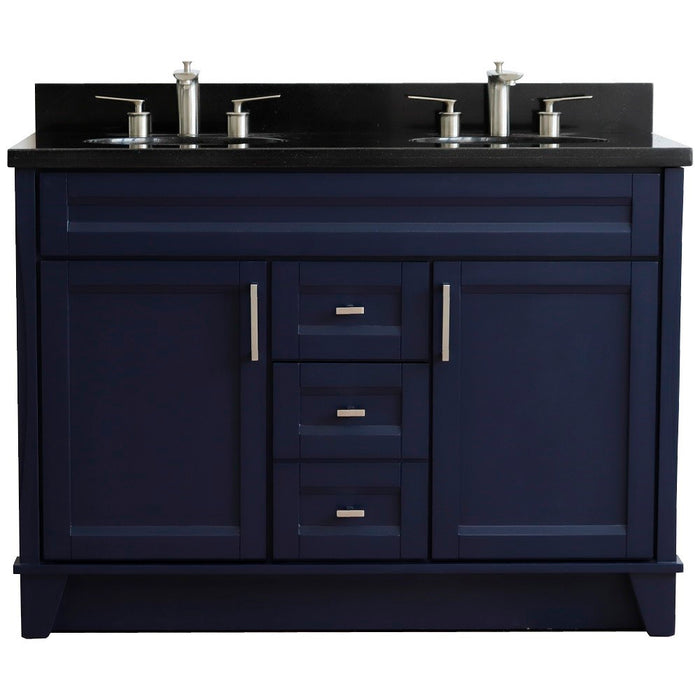 Bellaterra Home 49 in. Double Sink Vanity in Blue Finish with Black Galaxy Granite and Oval Sink