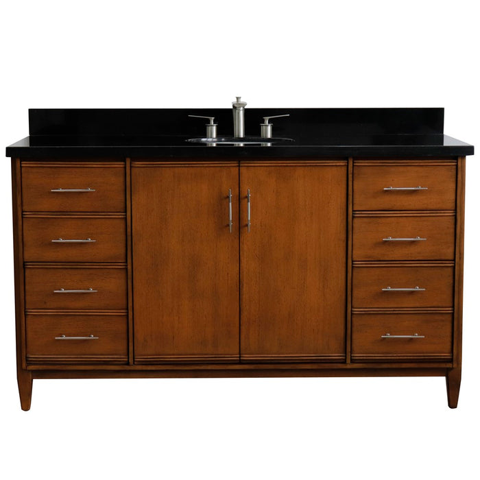 Bellaterra Home 61 in. Single Sink Vanity in Walnut Finish with Black Galaxy Granite and Oval Sink