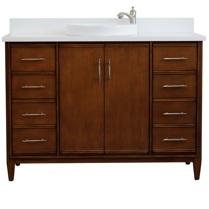 Bellaterra Home 49 in. Single Sink Vanity in Walnut Finish with White Quartz and Round Sink