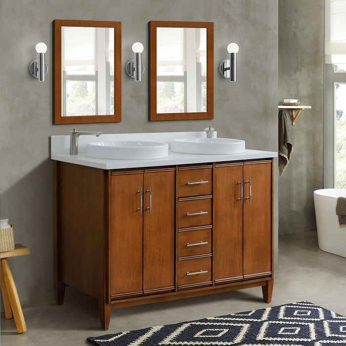 Bellaterra Home 49 in. Double Sink Vanity in Walnut Finish with White Quartz and Round Sink