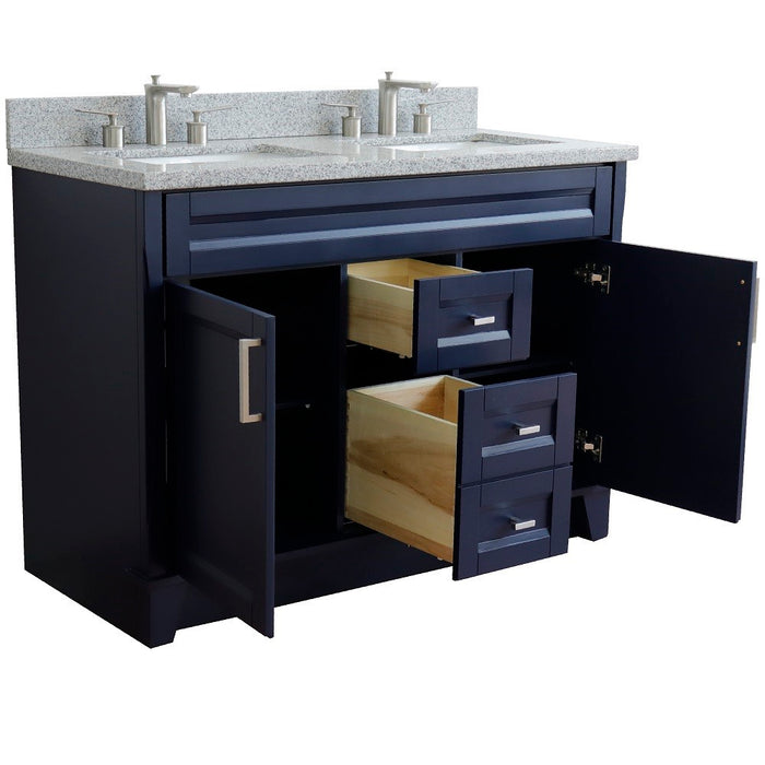 Bellaterra Home 49 in. Double Sink Vanity in Blue Finish with Gray Granite and Rectangle Sink