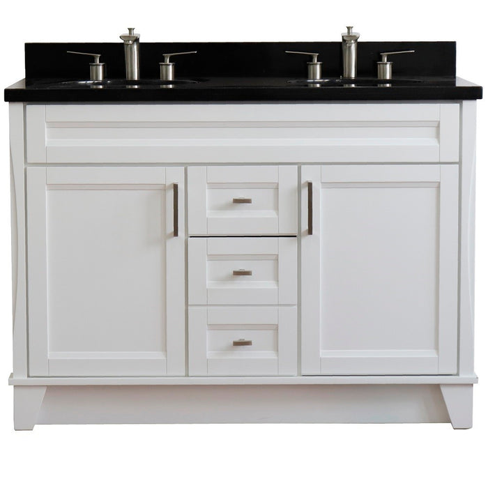 Bellaterra Home 49 in. Double Sink Vanity in White Finish with Black Galaxy Granite and Oval Sink