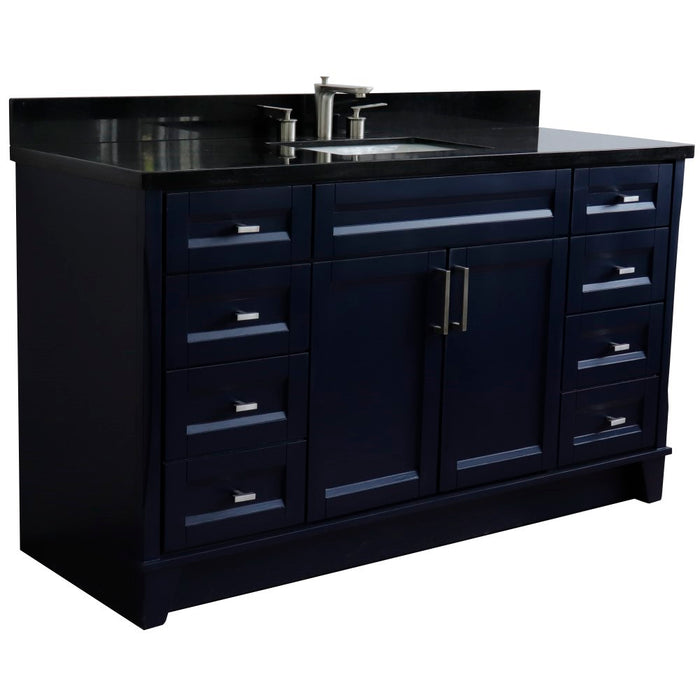 Bellaterra Home 61 in. Single Sink Vanity in Blue Finish and Black Galaxy Granite and Rectangle Sink